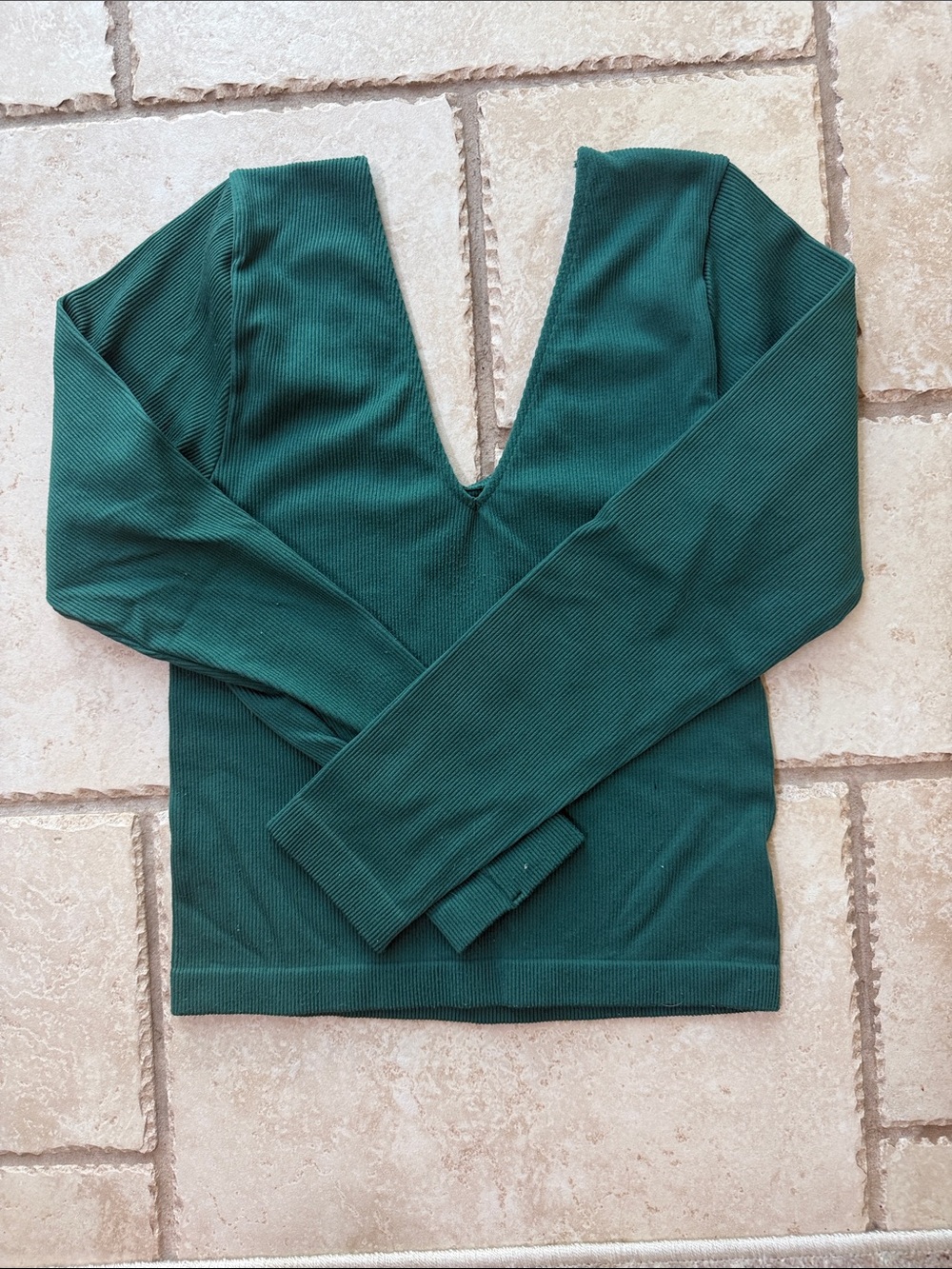 a new day Deep Green Ribbed Long Sleeve V-Neck Top